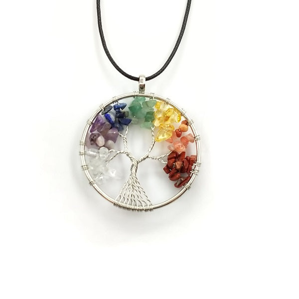 CIONDOLO ARGENTO ALBERO DELLA VITA - 7 CHAKRA CON CORDINO