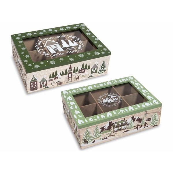 SCATOLA LEGNO "PAESAGGIO DI NATALE" CON 30 FILTRI DI TE' E INFUSI