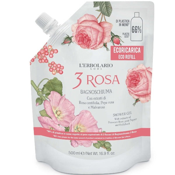 3 ROSA BAGNOSCHIUMA ECORICARICA 500 ML L'ERBOLARIO
