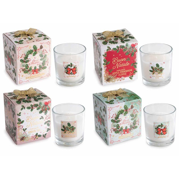 CANDELA PROFUMATA IN VETRO CON DECORAZIONE AGHIFOGLIO