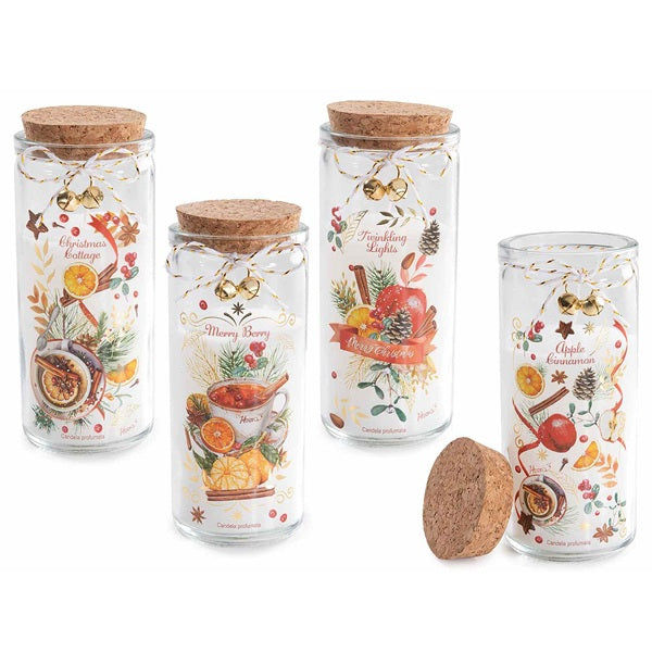 CANDELA IN VETRO CON DECORI DOLCETTI NATALIZI