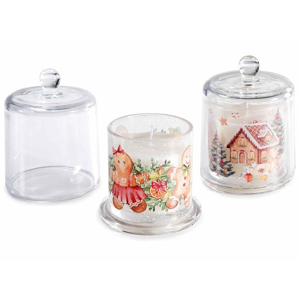 CANDELA CON CAMPANA DI VETRO E DECORAZIONE OMINO DI PAN DI ZENZERO