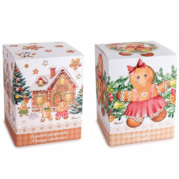 CANDELA CON CAMPANA DI VETRO E DECORAZIONE OMINO DI PAN DI ZENZERO