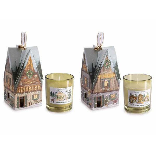 CANDELA IN VETRO CON SCATOLA CASETTA VILLAGGIO DI NATALE