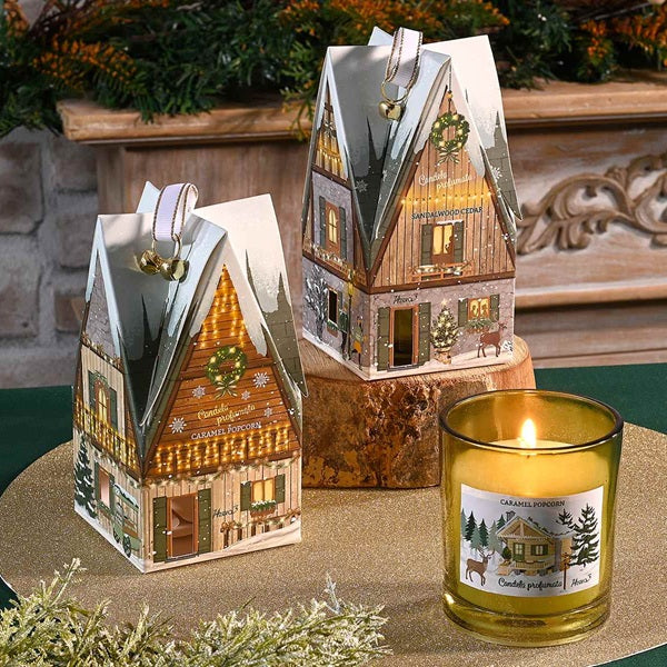 CANDELA IN VETRO CON SCATOLA CASETTA VILLAGGIO DI NATALE