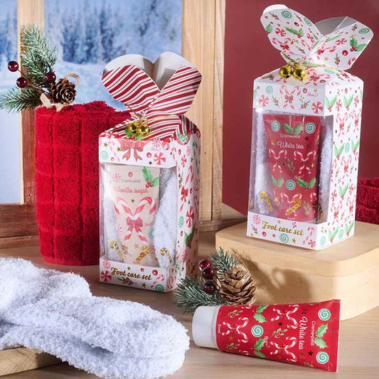 CONFEZIONE REGALO CON CREMA PIEDI PROFUMATA E CALZINI