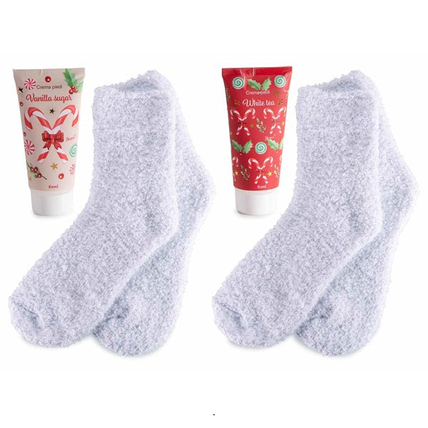 CONFEZIONE REGALO CON CREMA PIEDI PROFUMATA E CALZINI