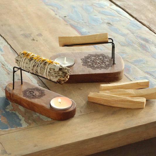 BRUCIA PALO SANTO E SALVIA BIANCA IN LEGNO DI TEAK