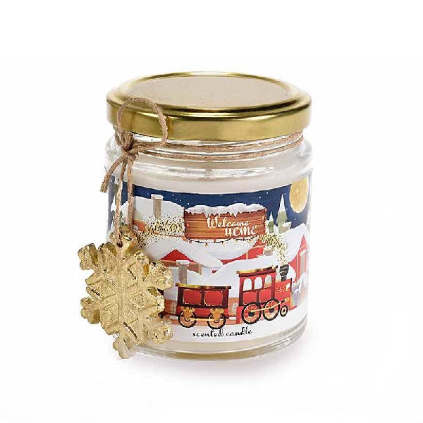 CANDELE NATALIZIE IN BARATTOLO CON DECORO FIOCCO DI NEVE